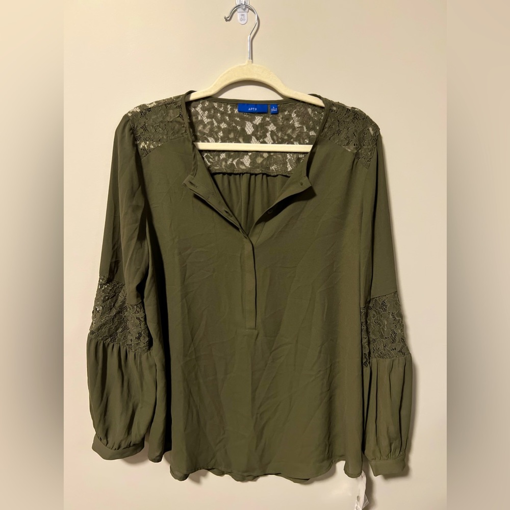 Army Green Blouse with lace and bell sleeves